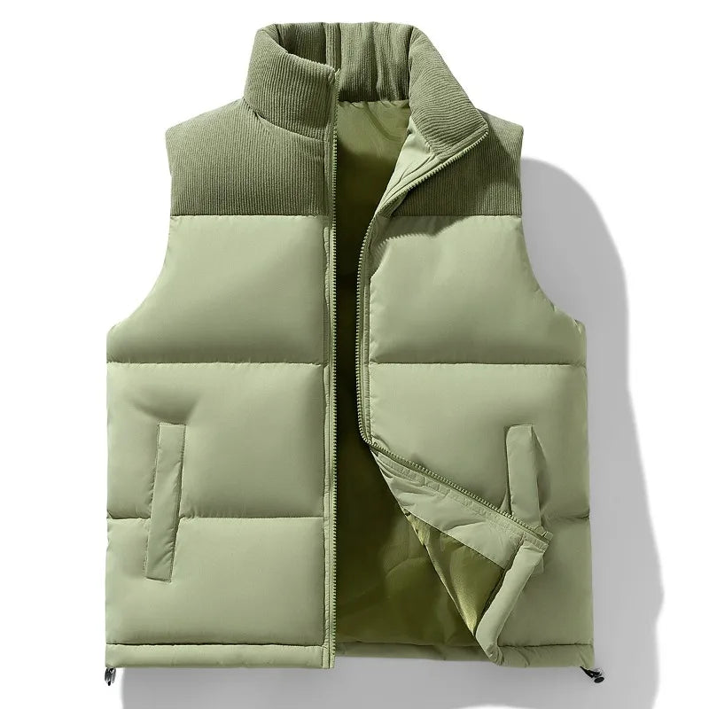 Men's Cord-Panel Puffer Gilet. Cord-textured yoke and collar.