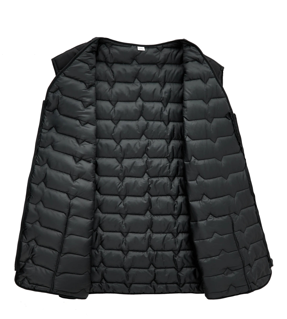 Men's Wave-Quilted Collarless Gilet. Wave quilt pattern.