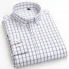 Men's Cotton Check & Stripe Button-Down Shirt. Button-down collar and button front.