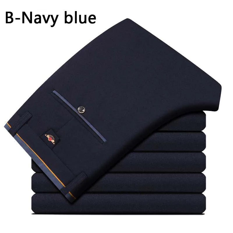Men's Lightweight Slim Stretch Dress Trousers. Polyester and elastane blend.