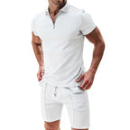 Men's Waffle Zip-Polo & Shorts Set. Matching two-piece set.