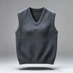 Men's Rib-Trim V-Neck Knit Vest. Sleeveless pullover design.