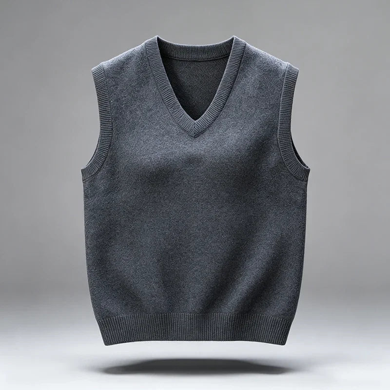 Men's Rib-Trim V-Neck Knit Vest. Sleeveless pullover design.