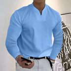 Men's Notch-Neck Long-Sleeve Top. Notched V neckline.