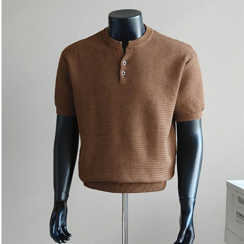 Men's Textured Short-Sleeve Knit Henley. Textured knit.