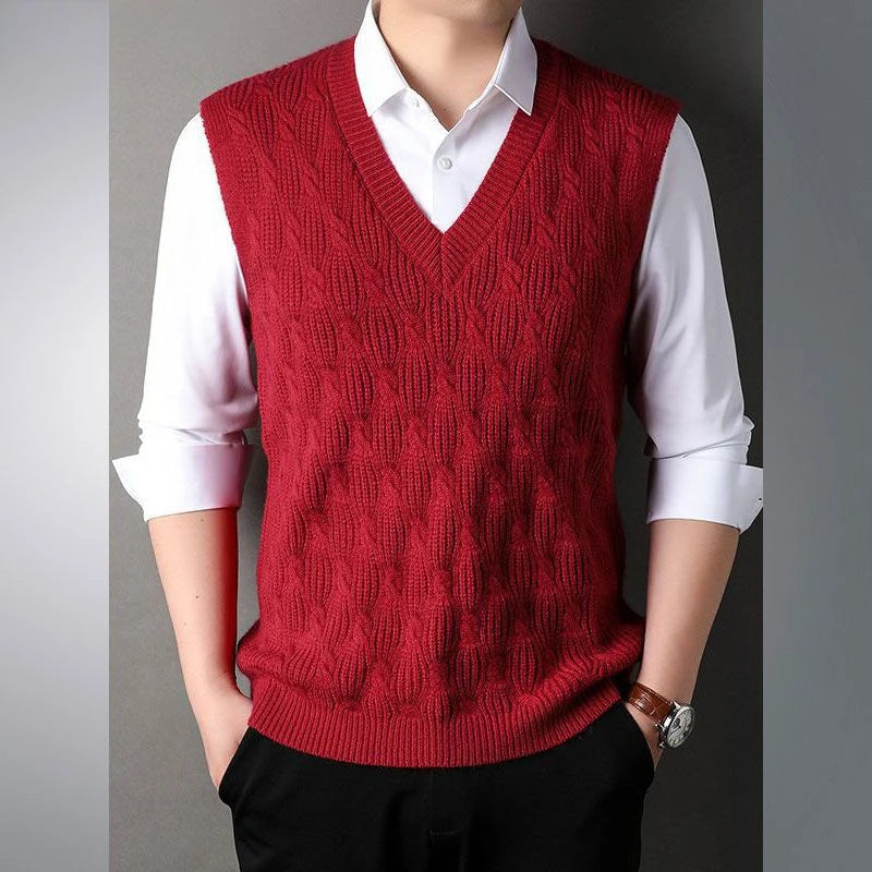 Men's Textured V-Neck Knit Slipover. Textured cable and zigzag knit.