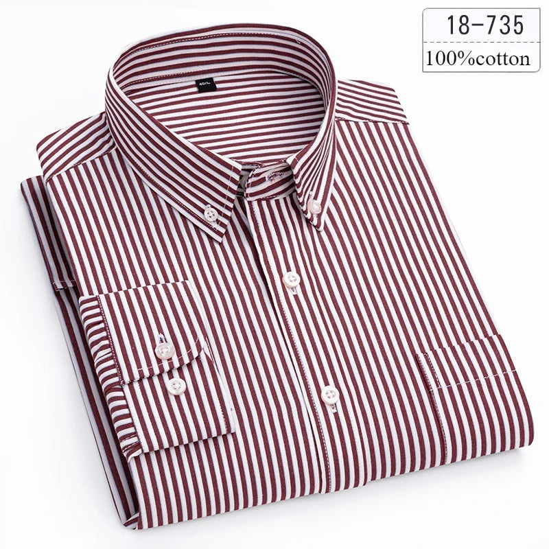 Men's Cotton Stripe & Check Collar Shirt. 100% cotton.