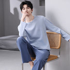 Men's Relaxed Cotton Crew-Neck Lounge Set. Cotton fabric.