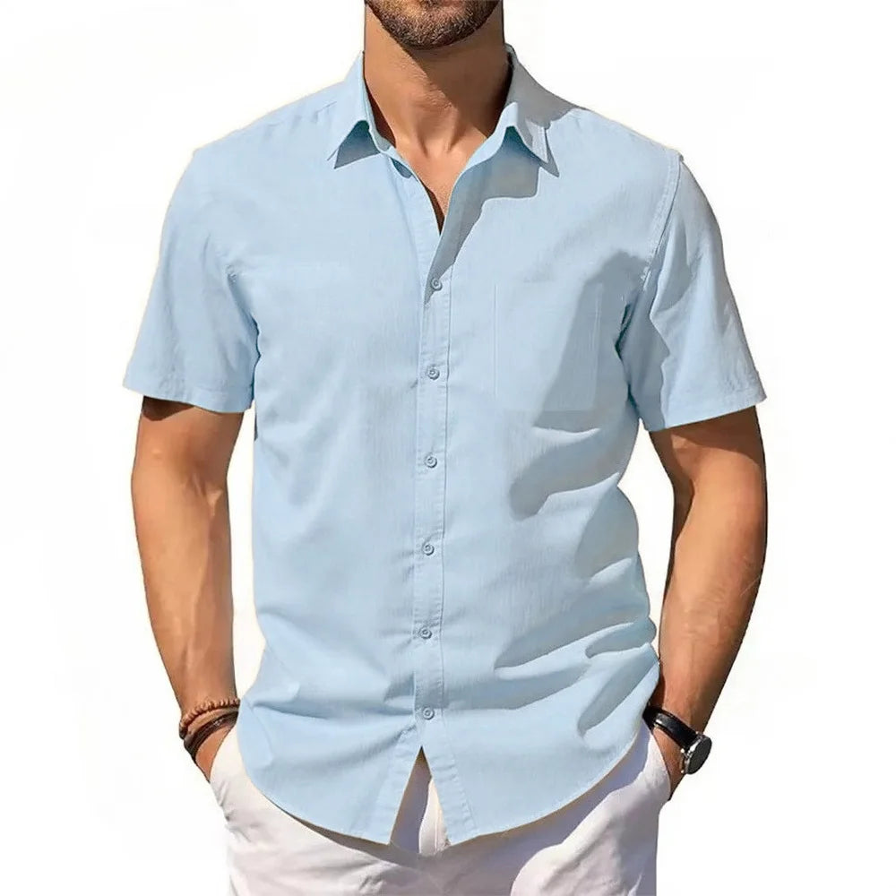 Men's Cotton-Linen Summer Pocket Shirt. Cotton and linen blend.