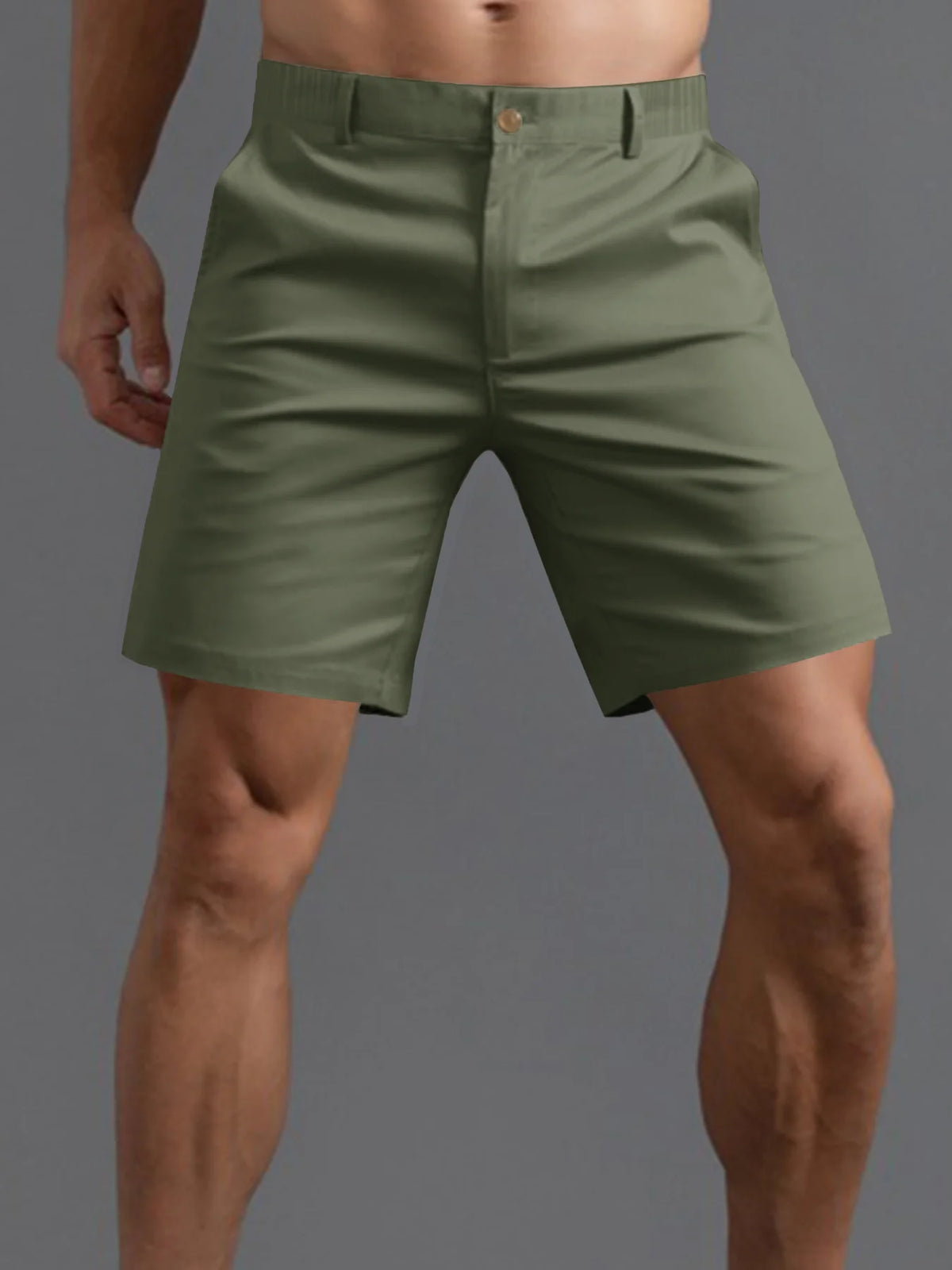 Men's Classic Flat-Front Chino Shorts. Plain chino shape.
