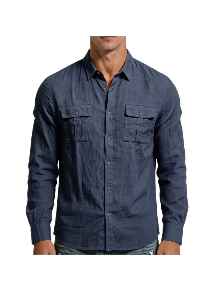 Men's Textured Twin-Pocket Utility Shirt. Textured fabric.
