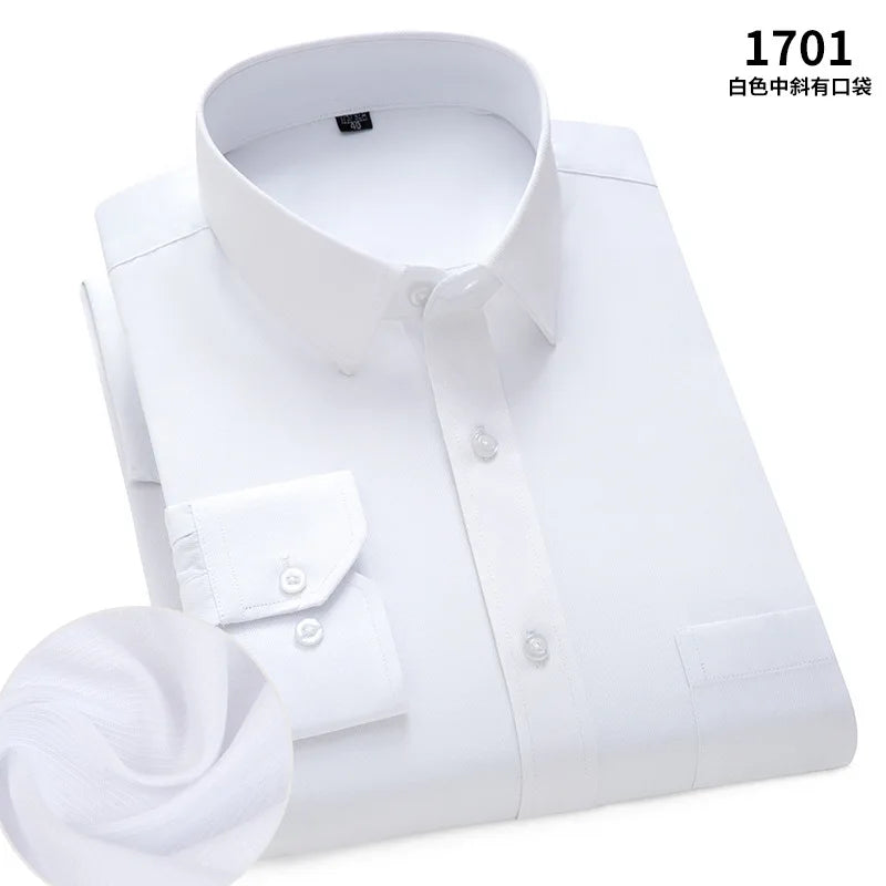Men's Classic Stripe & Plain Pocket Shirt. Cotton-polyester blend.