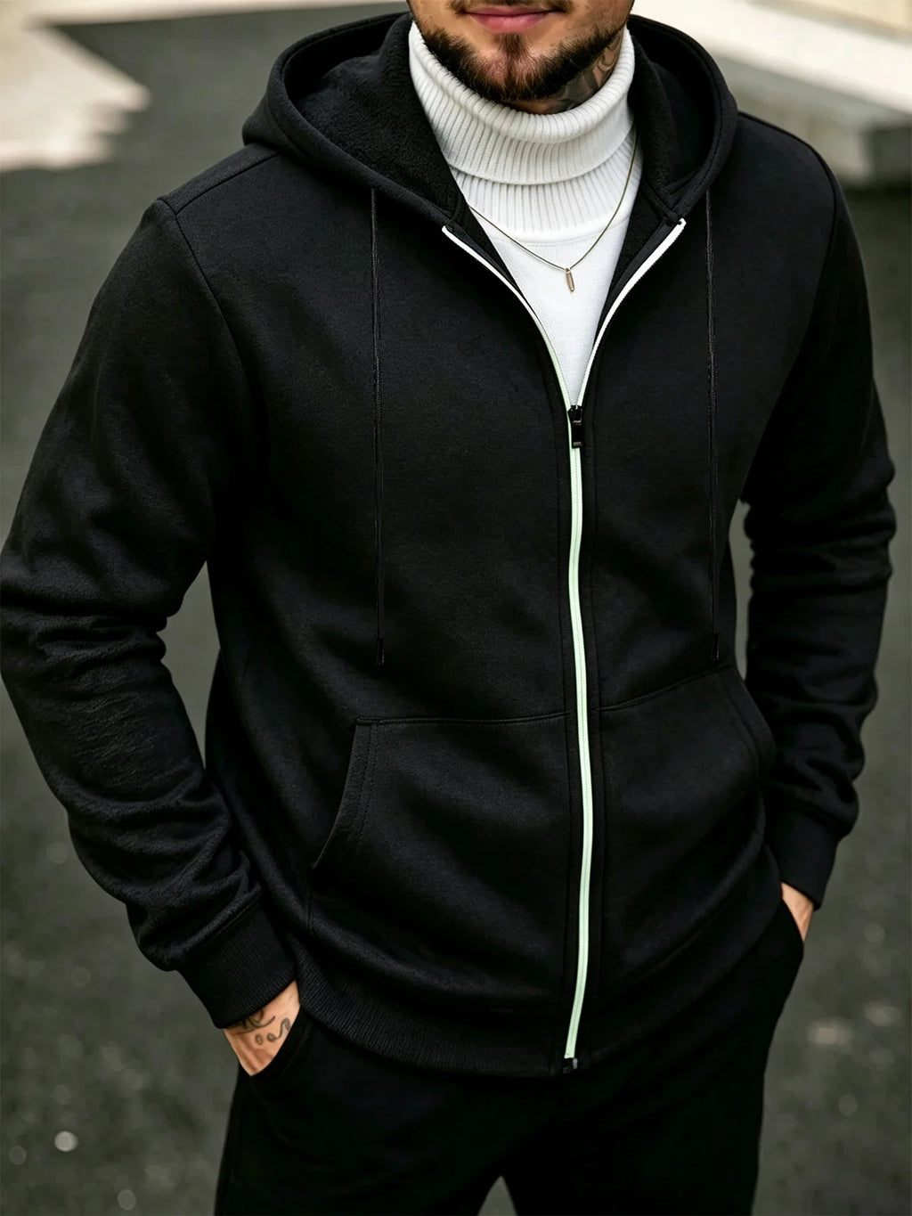 Men's Marl Fleece-Lined Zip Hoodie. Heather marl knit exterior.