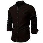 Men's Cotton Grandad-Collar Contrast Shirt. Grandad collar.