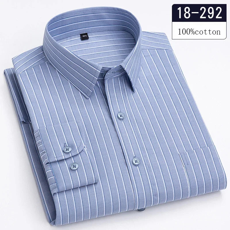 Men's Cotton Check & Stripe Button-Down Shirt. Button-down collar and button front.