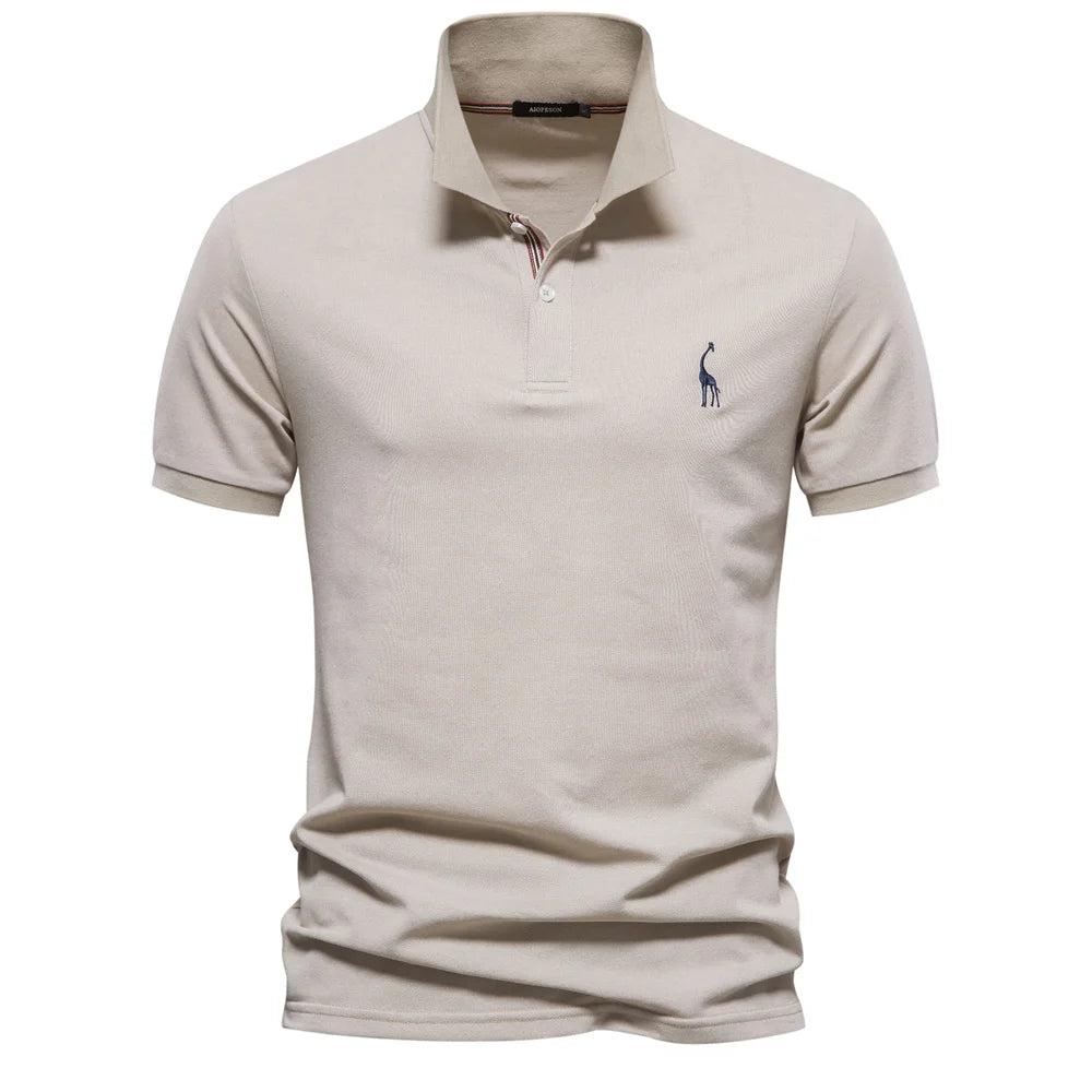 Men's Pique Polo With Giraffe Embroidery. Piqué texture.