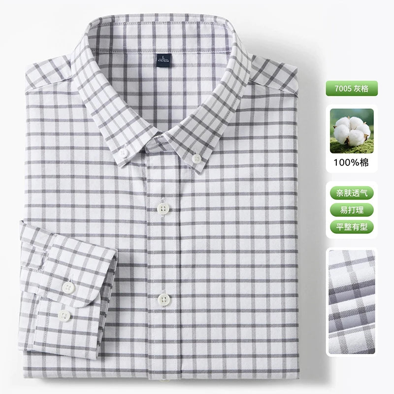 Men's Fine-Stripe Cotton Button-Down Shirt. 100% cotton.