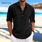 Men's Long-Sleeve Cotton-Linen Popover Shirt. Cotton-linen blend.