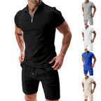 Men's Waffle Zip-Polo & Shorts Set. Matching two-piece set.
