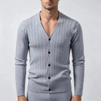 Men's Cable-Knit V-Neck Cardigan. Cable-knit texture.