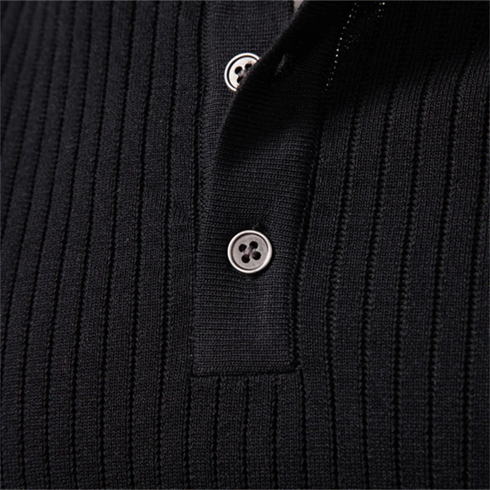 Men's Ribbed Three-Button Henley Knit. Henley neckline with three-button placket.