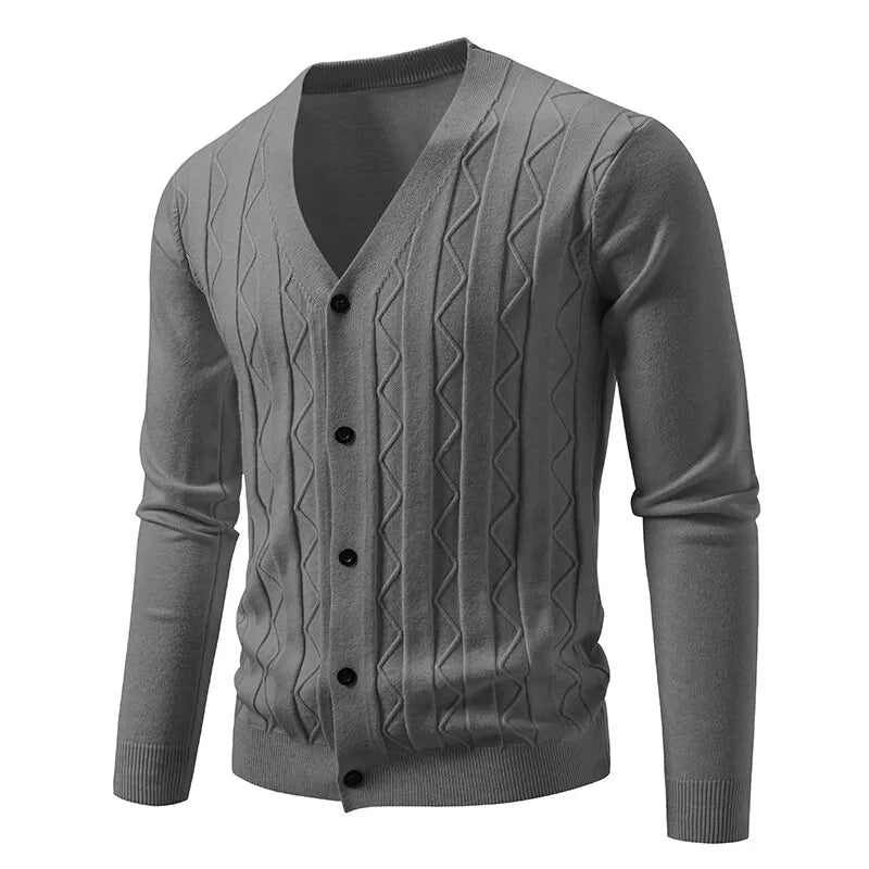 Men's Textured V-Neck Button Cardigan. V-neck and button-through front.