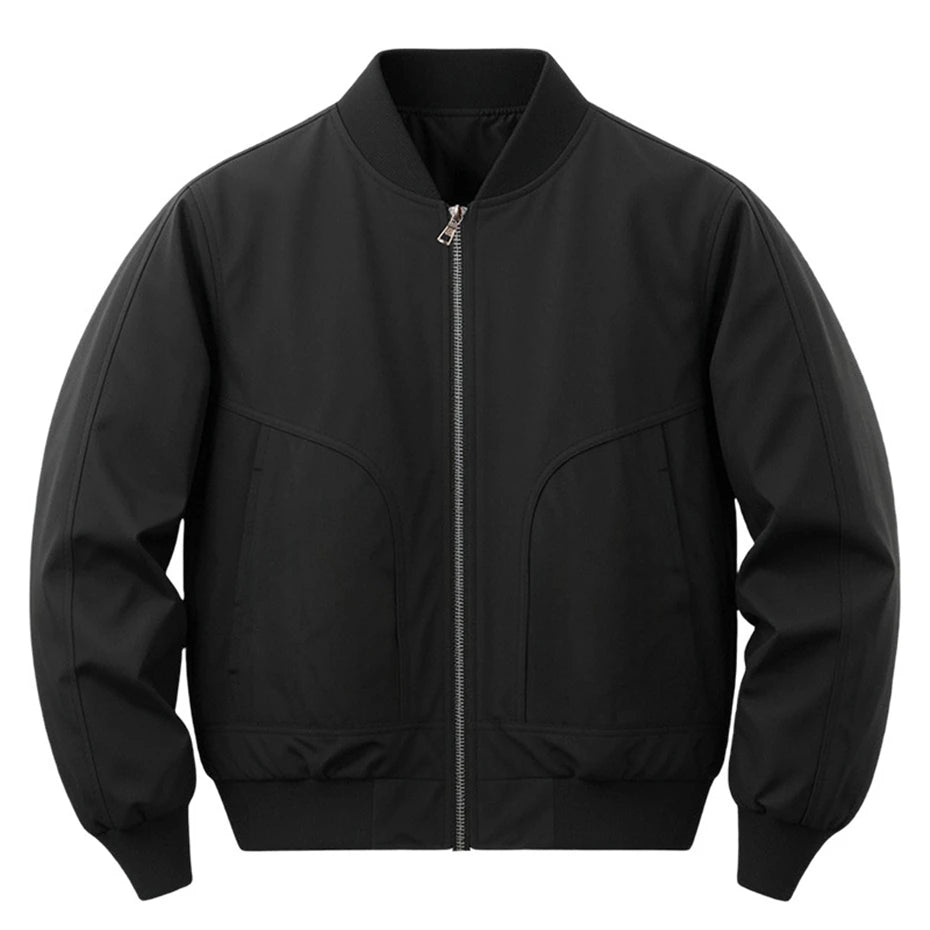 Men's Classic Zip-Front Cargo Bomber Jacket. Full zip front.
