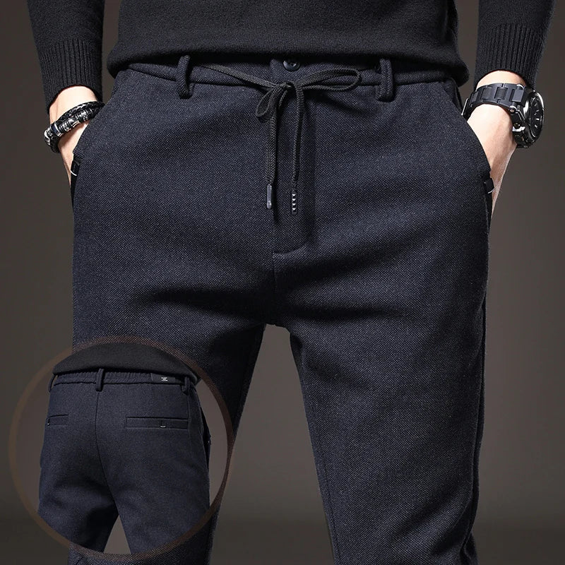 Men's Textured Smart Stretch Trousers. Polyester blend with viscose, nylon, cotton and elastane.