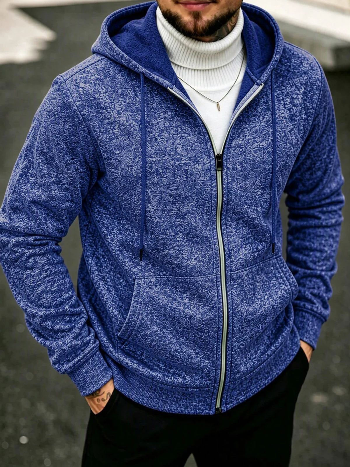 Men's Marl Fleece-Lined Zip Hoodie. Heather marl knit exterior.