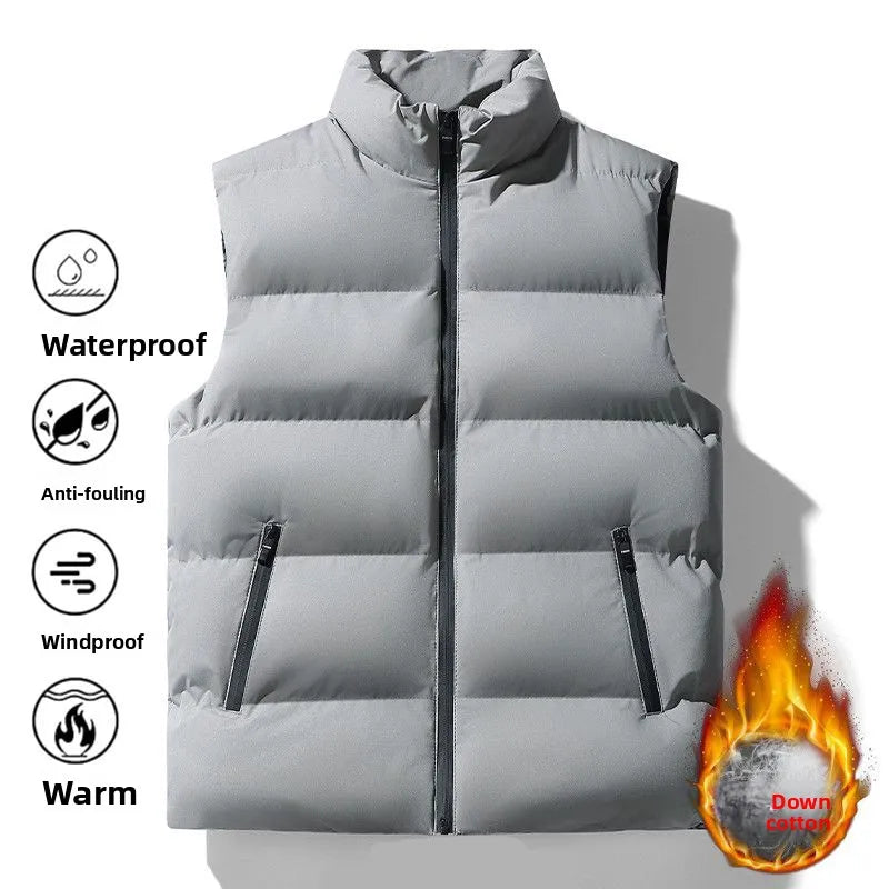 Men's Broad-Quilted Padded Winter Gilet. Broad horizontal quilting.