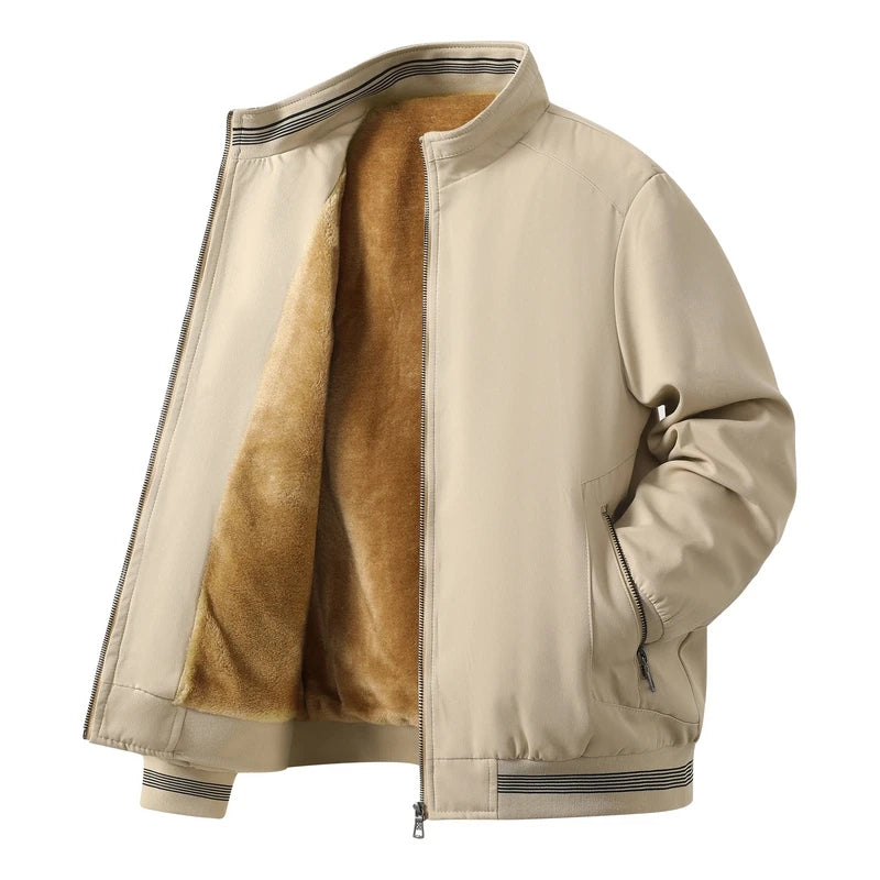 Men's Fleece-Lined Rib-Trim Bomber Jacket. Fleece lining.
