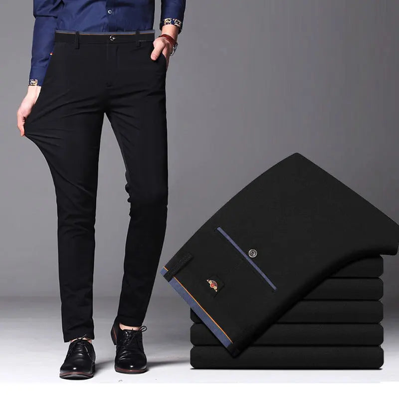 Men's Lightweight Slim Stretch Dress Trousers. Polyester and elastane blend.