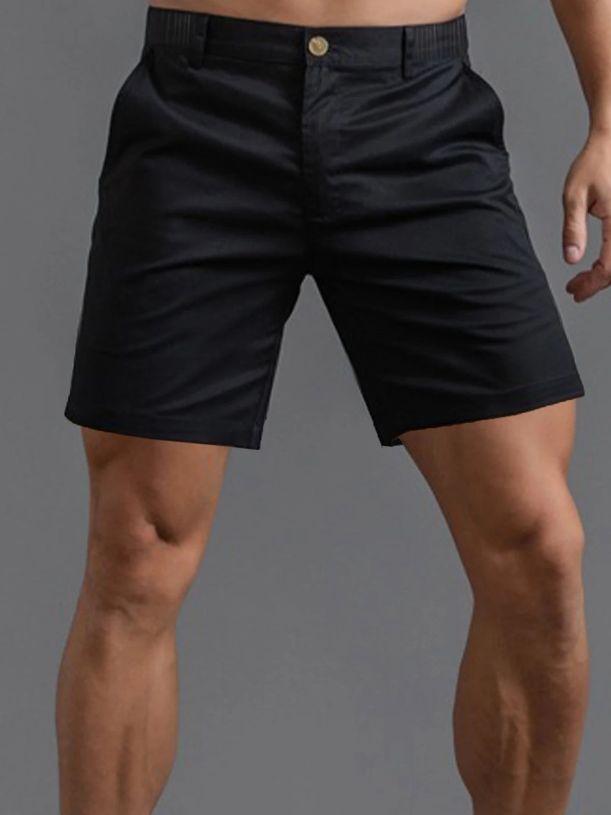 Men's Classic Flat-Front Chino Shorts. Plain chino shape.
