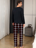 Men's Tartan-Trim Crew-Neck Lounge Set. Plain crew-neck top.