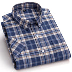 Men's Checked Short-Sleeve Oxford Shirt. 100% cotton Oxford fabric.