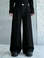 Men's High-Waist Wide-Leg Pleated Trousers. Polyester fabric.