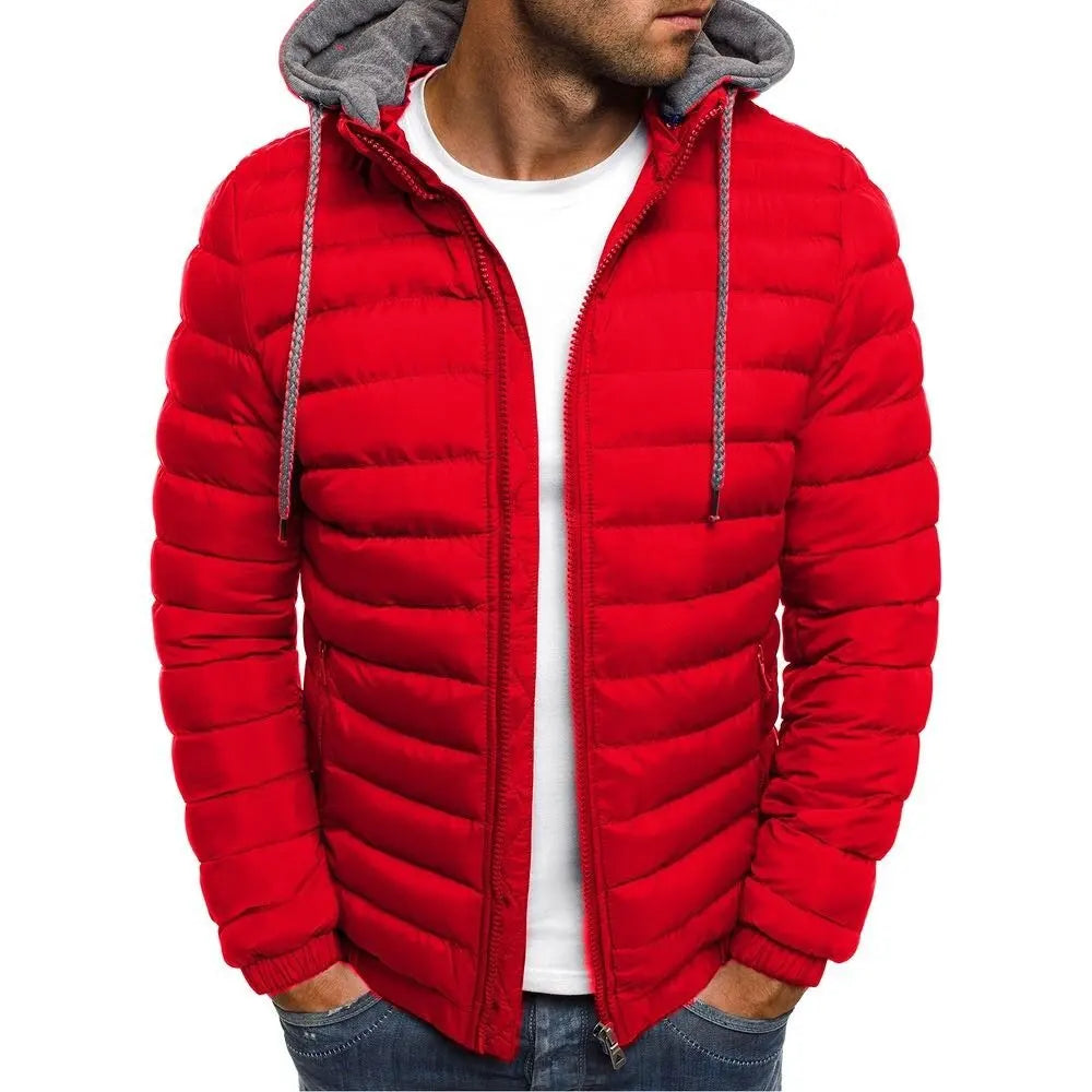 Men's Drawcord Hooded Quilted Puffer Jacket. Horizontal quilting.