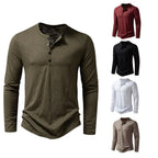 Men's Cotton Long-Sleeve Button Henley. Cotton fabric.