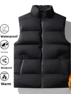 Men's Broad-Quilted Padded Winter Gilet. Broad horizontal quilting.