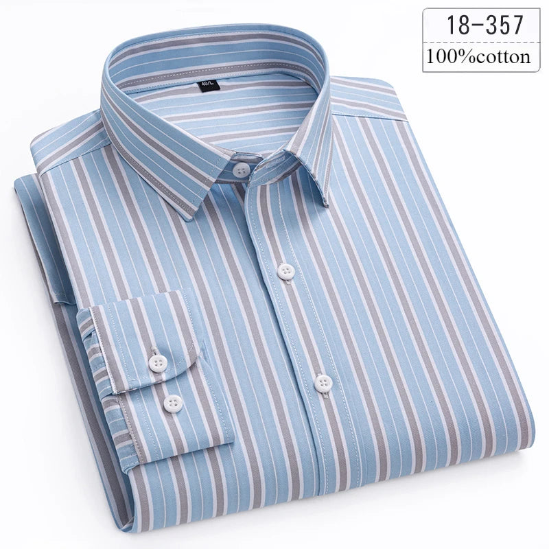Men's Cotton Stripe & Check Collar Shirt. 100% cotton.