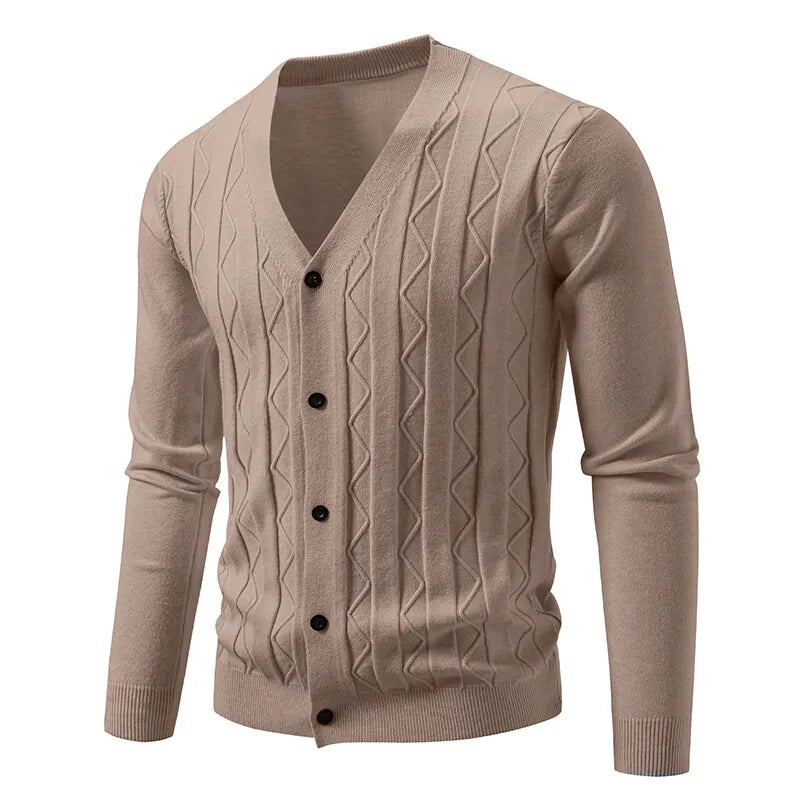 Men's Textured V-Neck Button Cardigan. V-neck and button-through front.
