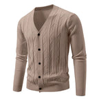 Men's Textured V-Neck Button Cardigan. V-neck and button-through front.