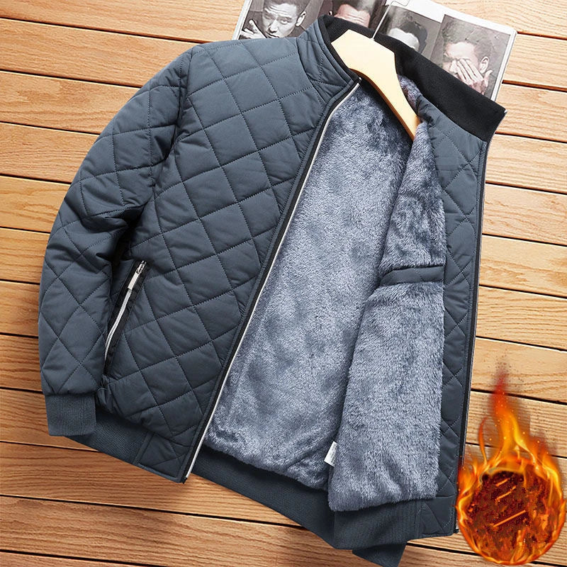 Men's Fleece-Lined Diamond Bomber Jacket. Diamond quilting.