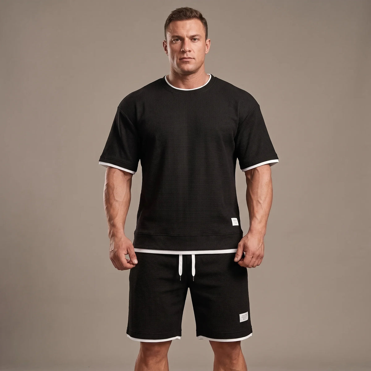 Men's Waffle T-Shirt & Lounge Shorts Set. Matching tee and shorts.
