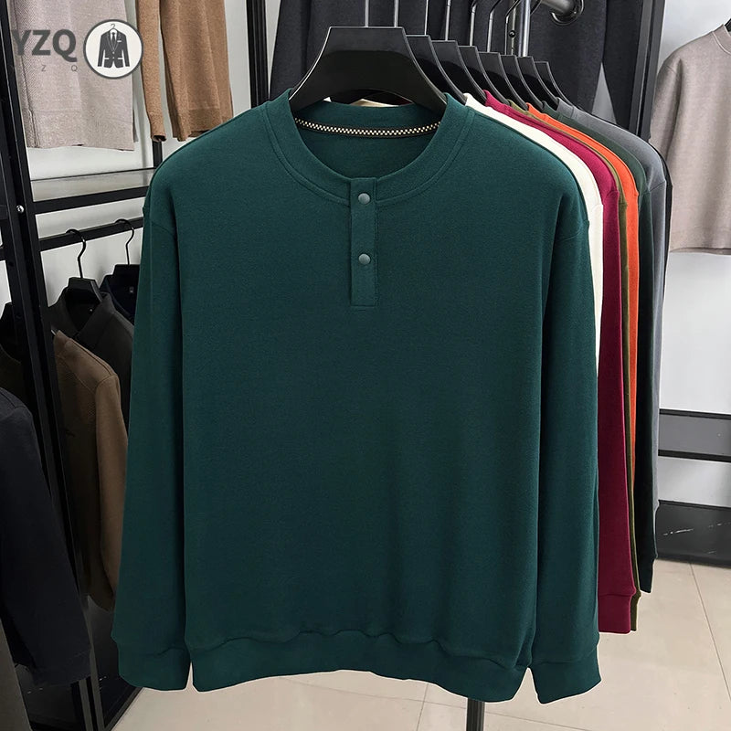 Men's Brushed Long-Sleeve Henley Top. Brushed finish.