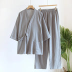 Men's Textured Cotton Kimono & Trouser Set. Textured cotton fabric.
