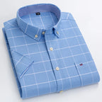 Men's Checked Short-Sleeve Oxford Shirt. 100% cotton Oxford fabric.
