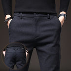 Men's Textured Smart Stretch Trousers. Polyester blend with viscose, nylon, cotton and elastane.