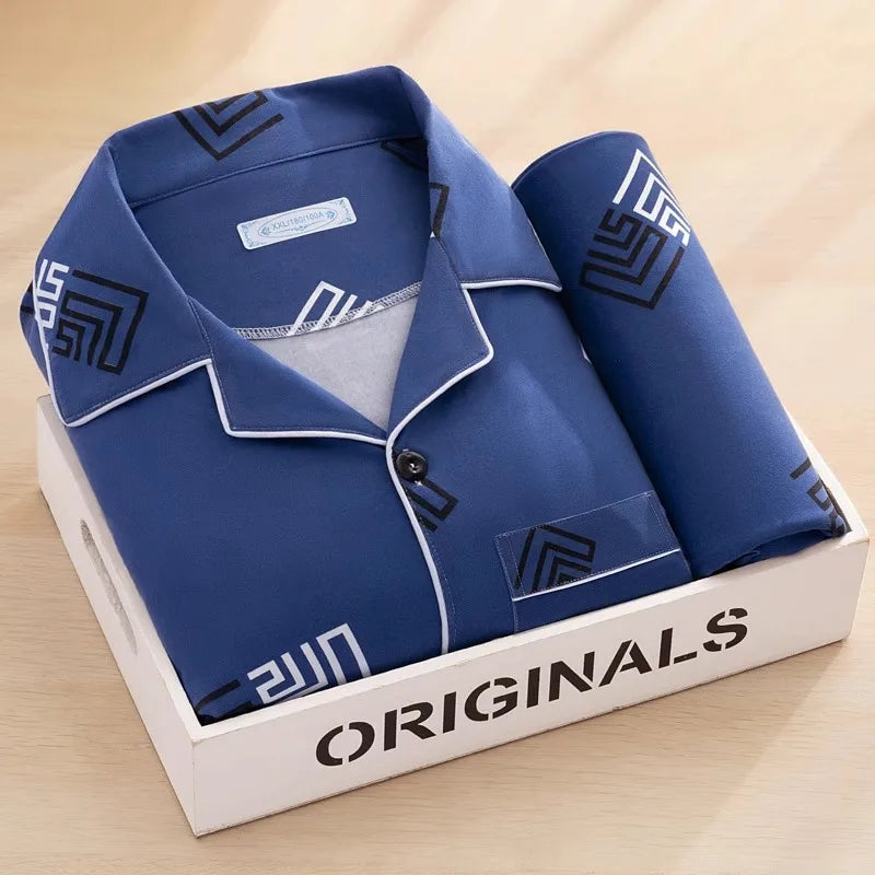 Men's Printed Cotton-Blend Long Pyjamas. Cotton-polyester blend.