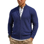 Men's Stand-Collar Zip-Through Cardigan. Full-length zip fastening.